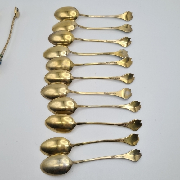 Gorham Sterling & Enamel Flowers Demitasse Spoons Set of 11 & Sugar Tong #808 - Picture 5 of 12